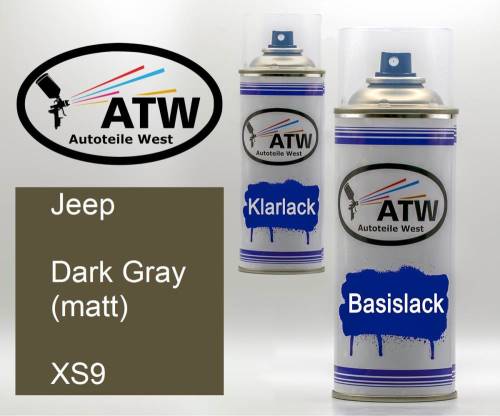 Jeep, Dark Gray (matt), XS9: 400ml Sprühdose + 400ml Klarlack - Set, von ATW Autoteile West.